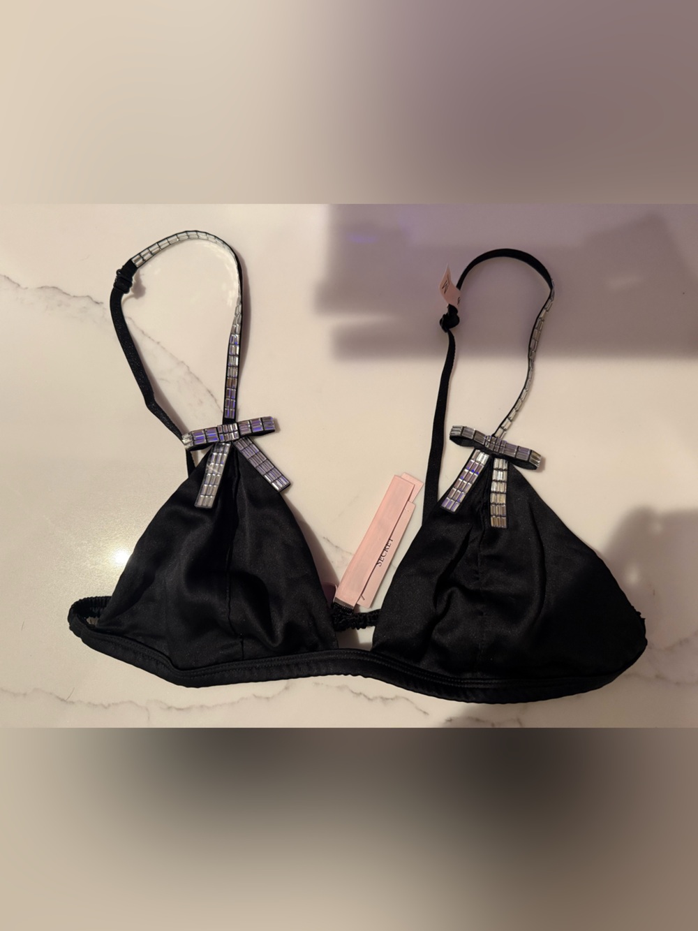 New Victoria’s Secret Black Embellished Triangle Bikini bra top size Medium